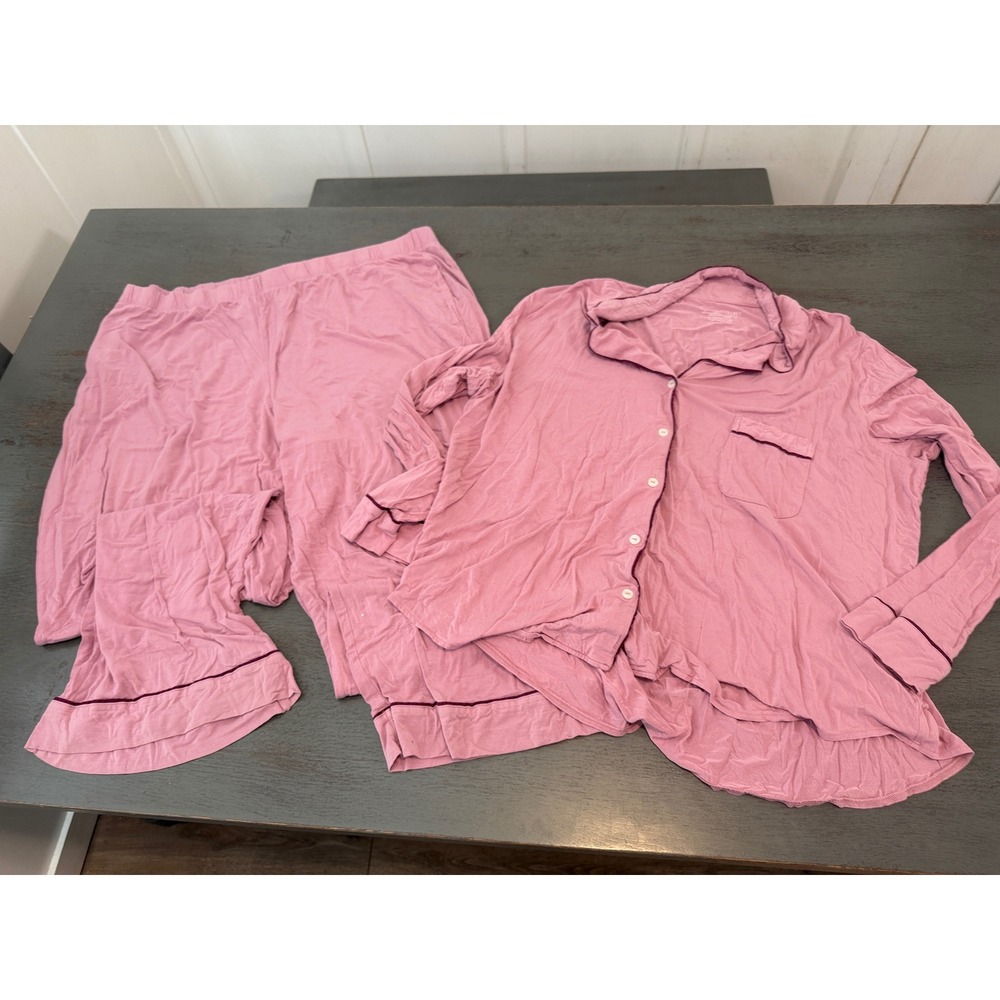 Victorias Secret Pink Pajama Set XXL Modal Button Front Top Wide Leg Pants
